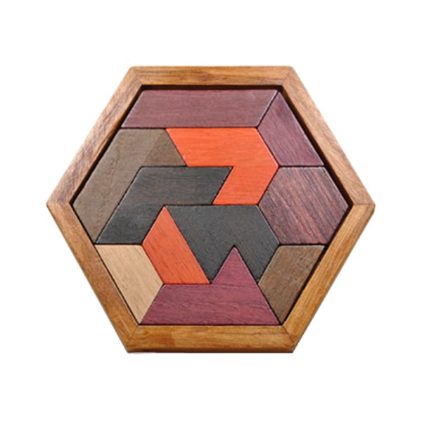 Sekskantet Tangram træpuslespil til børn og voksne