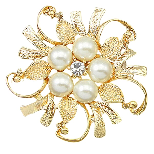 Elegant brosch med blomma, ingen deformation, strass och konstgjorda pärlor, broschnål för fest och dejting Gold