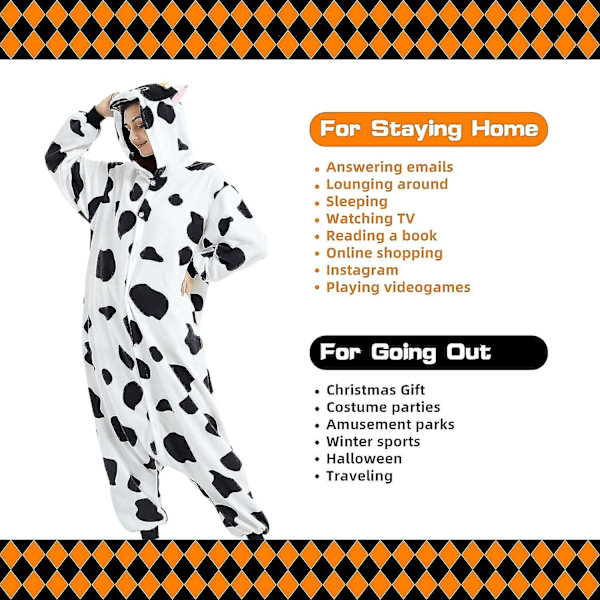 Unisex Aikuisten Onesie-Pyjamat Eläin Yksikokoinen Halloween-Puku Joulu Uniasu Haalarit Cow L