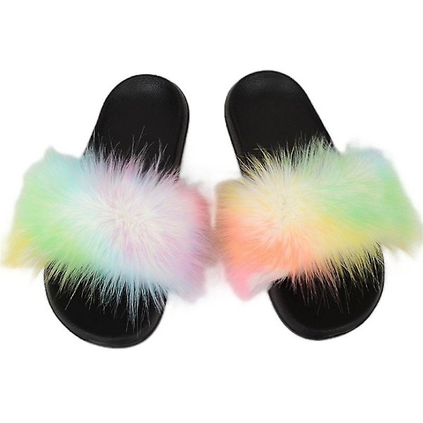 Evago Lady Faux Fur Slides, Åpne Tøfler med Søt Pels, Komfortable Pelsandaler med Fluffy Pels 20 SIZE 44-45