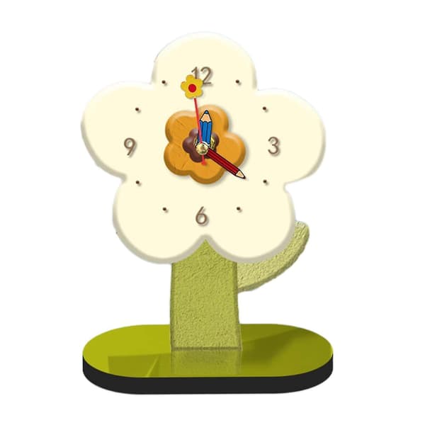 Skrivebordsur i træ med blomsterdesign - 15 cm x 20 cm White 20cmx25cm