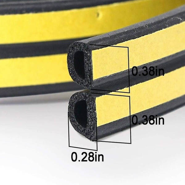 D-profil pakningslist, dør- og vinduspakning med sterk vedheft, støyisolering og værbeskyttelse, 6 meter (svart)
