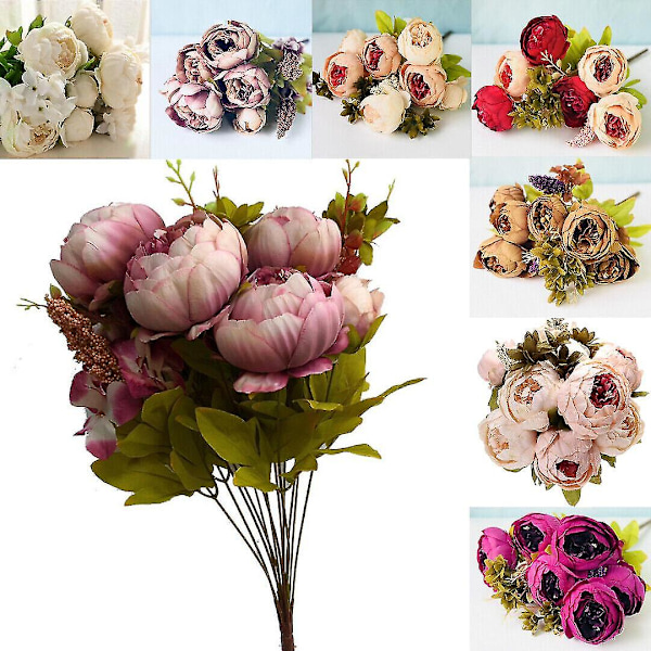 Kunstige falske pæon silkeblomsterbuket vintage fest boligindretning Color 1