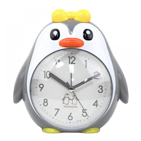 Cartoon Bow Penguin Alarm Clock Night Light, Student And Children's Alarm Clock, Home Decoration Desktop Clock (grey)
