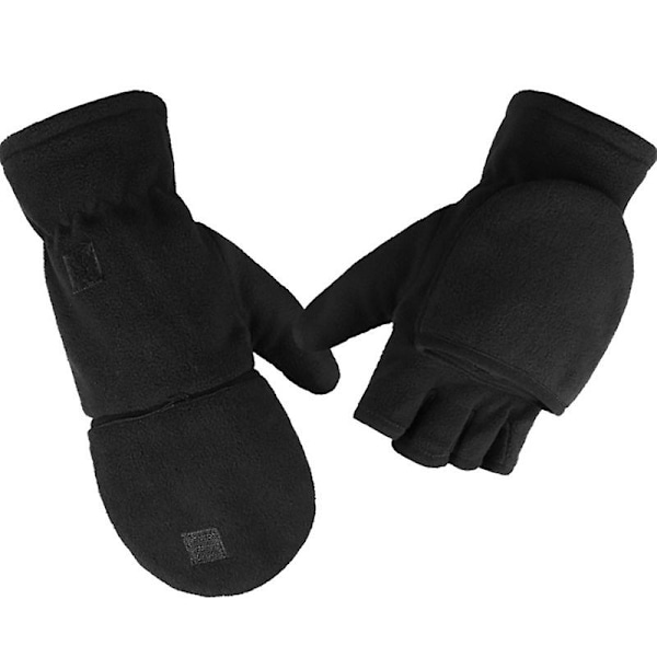 Vinterhandskar 3m Thinsulate Fingerlösa Konvertibla Varma Vantar Vindtäta Isolerande Polarfleece Varma För Män Och Kvinnor Svart S