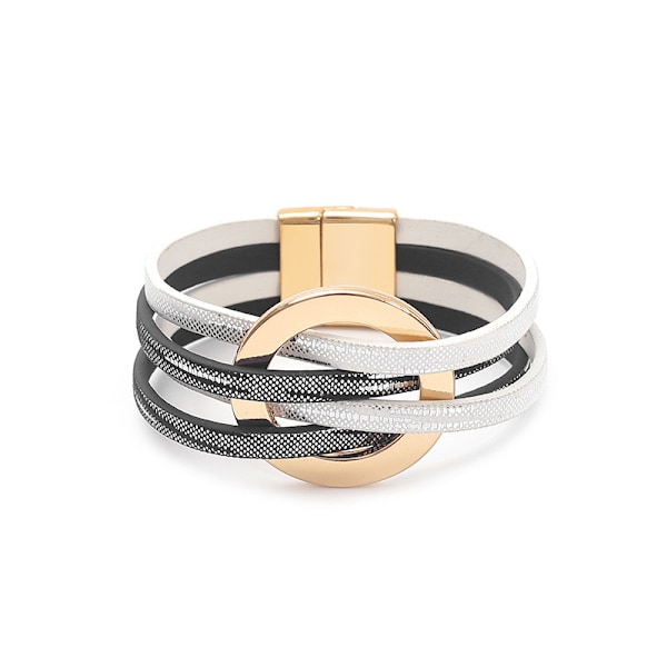 Læderarmbånd til kvinder 2022 Mode Armbånd & Armringe Elegant Multilayer Bredt Wrap Armbånd Kvindelige Smykker Gave Black + white