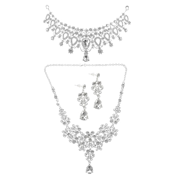 3pcs Rhinestone Crystal Bridal Jewelry Sets Necklaces Earrings Tiaras Sets Beads Jewelry Sets Weddi