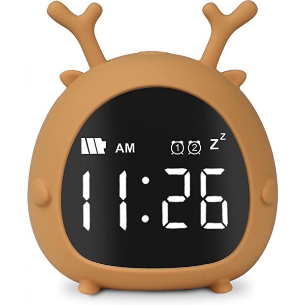 Children's Alarm Clock, Digital Toddler Wake-up Alarm Clock With Snooze And Night Light For Boys And Girls&#39; Bedrooms - Brown