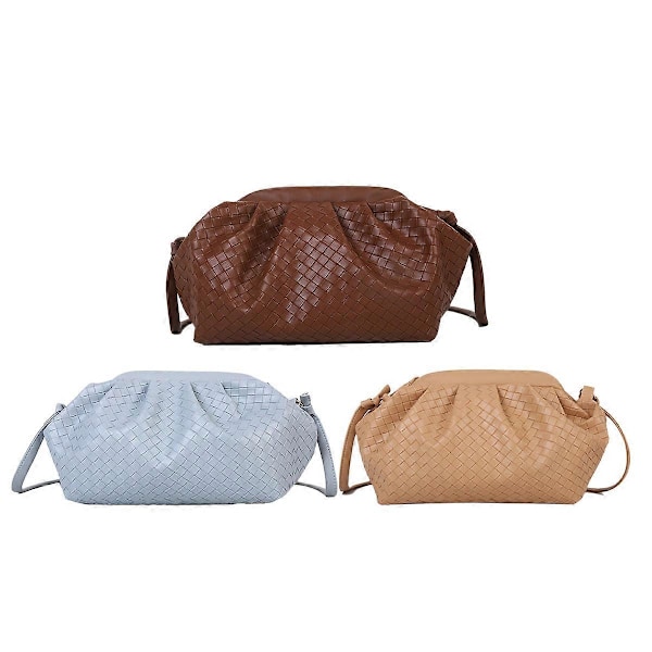 Pannkaks väska, damväska axelväska handväska PU-läder vävd väska Khaki and Blue and Coffee