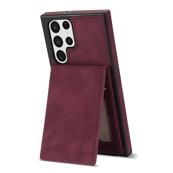 For Samsung Galaxy S24 Ultra RFID-blokkerende telefondeksel med kortholder og støtte Wine Red