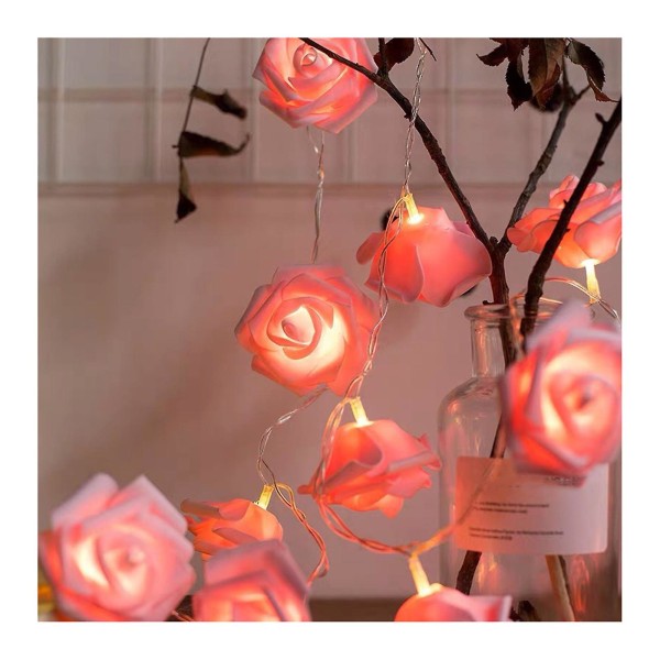3/6 m joulusimulaatio, ruusun muotoinen led-valokoristelu Pink Rose 6 Meters 40 Lights 3AA
