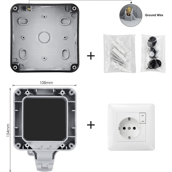 Ip66 vedenpitävä pistorasia kytkimellä ja vedenpitävällä kytkentärasialla, pölytiivis seinään kiinnitettävä sähköpistorasia keittiöön, kylpyhuoneeseen, autotalliin, uima-altaaseen