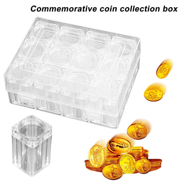 1 sæt møntopbevaringsrør gennemsigtigt antioxidationsplastik klart møntdisplay arrangørkasse Indsamlingsudstyr sæt til hjemmet