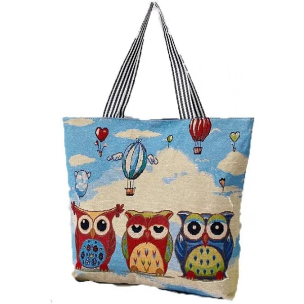 Three Owl Canvas Bags For Women And Girls Tote Bags Tote Shoulder Bag Shopping Travel Bag, Owl A916-1015