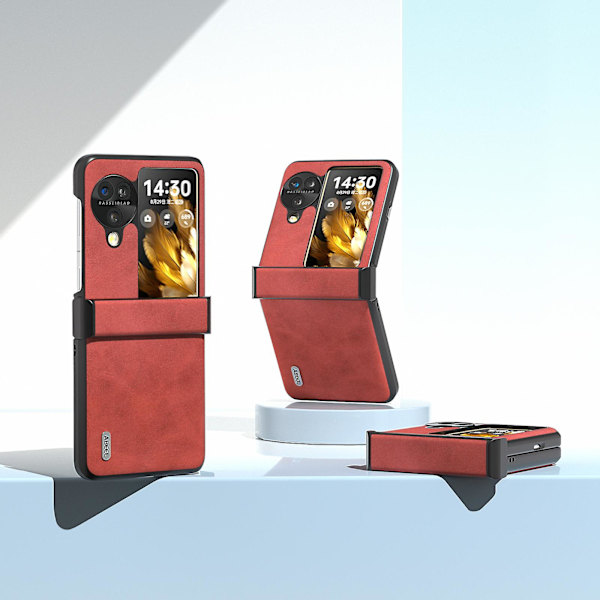 Abeel för Oppo Find N3 Flip 5g telefonfodral i PU-läder med gångjärnsskydd Red