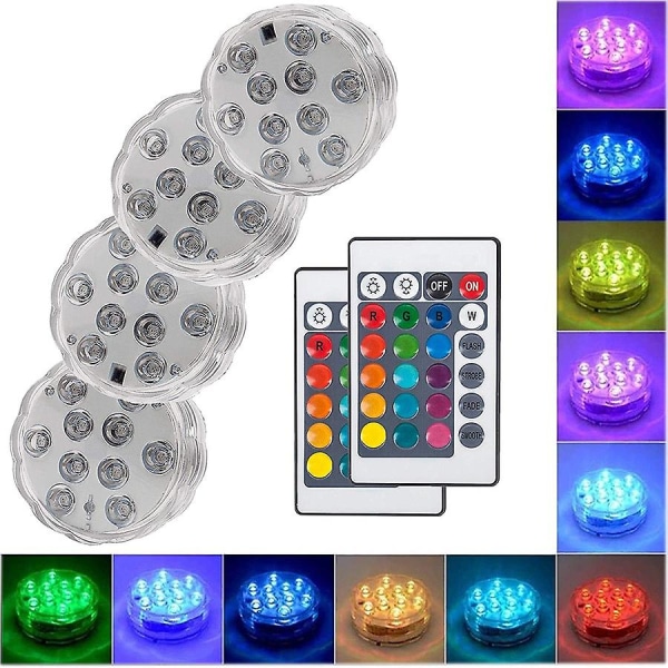 Garden Swimming Pool 4 Led Submersible Light With 2 Remote Control, Battery Powered, Underwater Light Spot