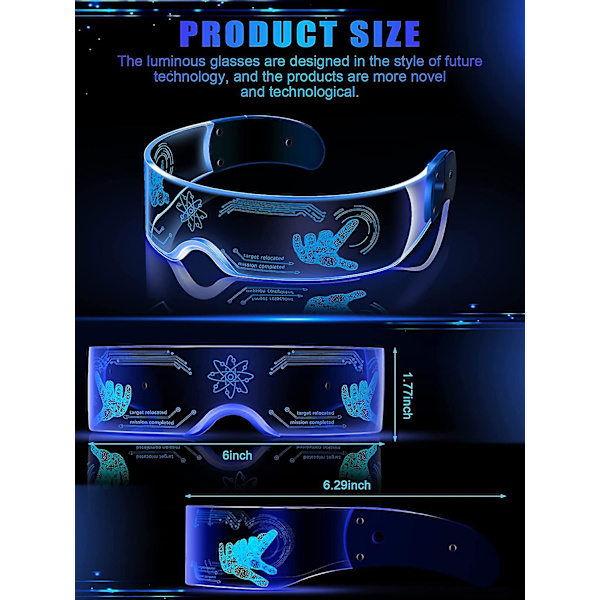 4 Par LED Visirbriller Lysende Briller Futuristiske Briller Lysende Rave Briller 7 Farger 4 Moduser for Klubb Julebils