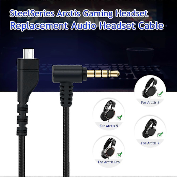 Erstatningskabel for lydhodetelefoner for Steelseries Arctis 7/arctis 5/arctis 3/arctis Pro Gaming Headset Nylon lydkabel - 2m (svart)