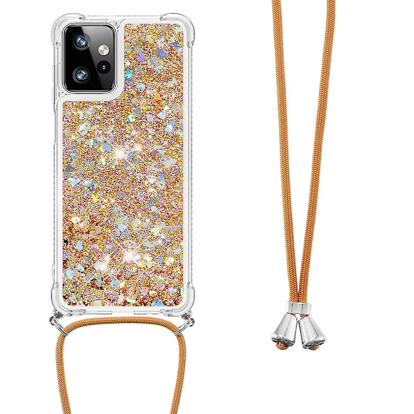 For Motorola Moto G Power 5g Case Tpu Glitter Liquid Phone Cover Med Lanyard Gold Hearts