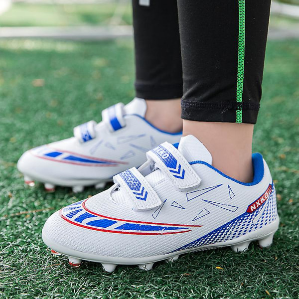 Kids Soccer Shoes Boys Girls Ankle Football Boots Grass Training Sport Footwear Sneakers Yj6210A White 36