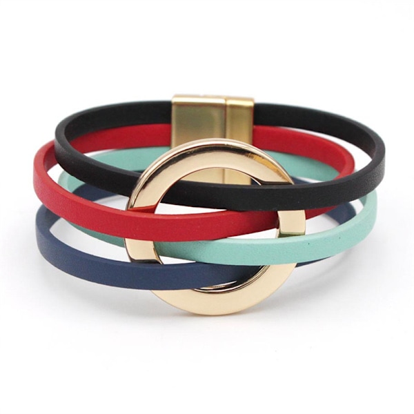 Læderarmbånd til kvinder 2022 Mode Armbånd & Armringe Elegant Multilayer Bredt Wrap Armbånd Kvindelige Smykker Gave Black+Red+Green+Blue