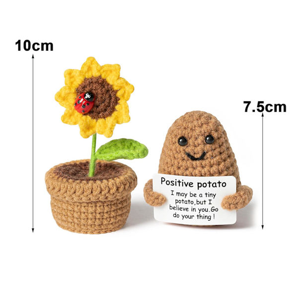 2 st/set virkade krukväxt solros prydnad känslomässigt stöd positiv potatis stickning positivt liv grönsaksdocka stressavlastning tröstande leksak