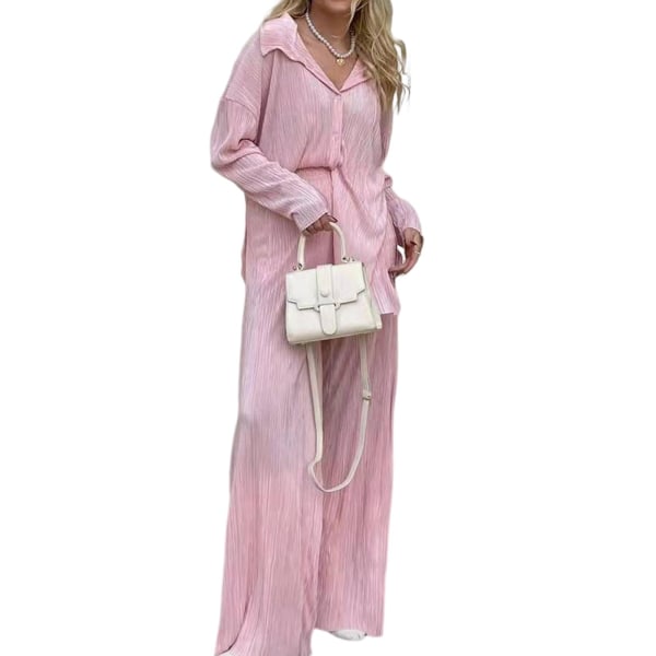 Kvinders Casual Outfits Sæt Højtaljede plisserede bukser Sæt til Go Shopping Wear Pink M