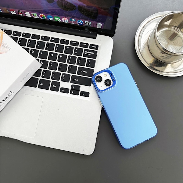 Genomskinligt matt telefonfodral i TPU+PC till Iphone 14 Plus, stöttåligt bakskydd Blue