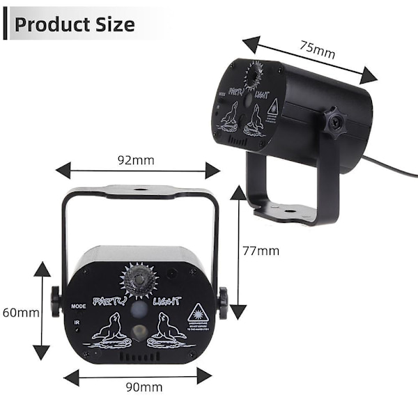 Mini USB-laddningsbar DJ-discolampa med strobe-laserprojektor USB Powered