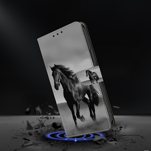 For Motorola Moto G84 5g Lærveske Trykt 3d Mønster Stativ Støtsikkert Telefondeksel Black Horse