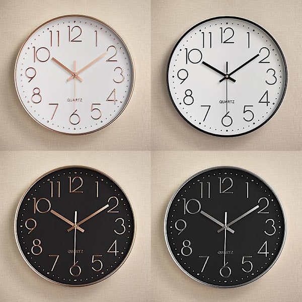 Hiljainen seinäkello, seinäkello, kvartsikello, kolmiulotteinen digitaalinen asteikko, seinäkello, kello, 12 tuumaa, 30CM Black frame