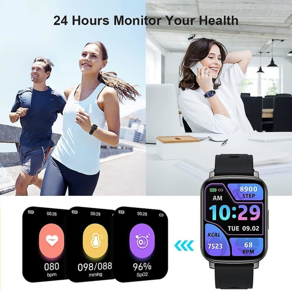 Smart Watch, Fitness Tracker 1.54&quot; Kosketusnäytöllinen kuntokello syke-unimittarilla, Ip68 vedenpitävä