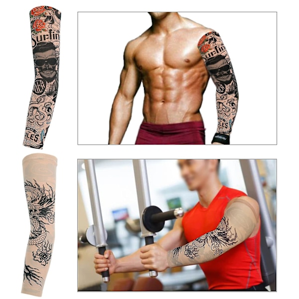 6 tatoveringsærmer, tatoveringsarmstrømper, armtatoveringstrømper, unisex nylon midlertidige tatoveringer, armtatoveringstrømper, farve tilfældig