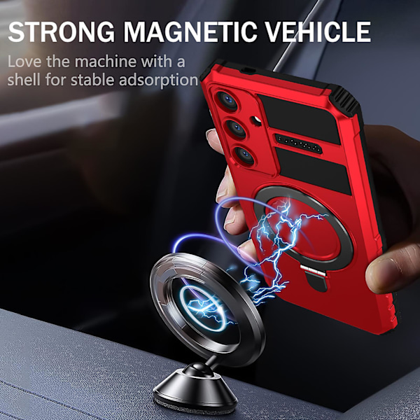 Støtsikkert deksel for Samsung Galaxy S24 PC+TPU Kickstand-telefondeksel Kompatibelt med MagSafe Red