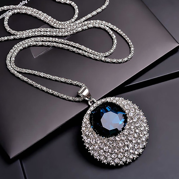 Kæde Halskæde Rhinestone Indlagt Vintage Lang Rund Vedhæng Halskæde til Kvinder