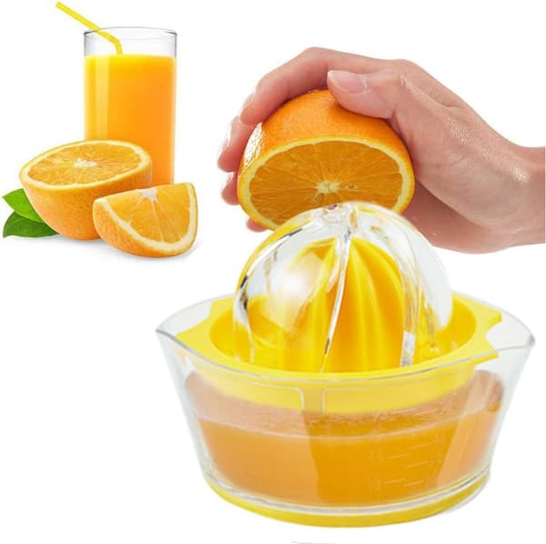 Liten citruspress i plast, manuell fruktpress, saftpress för hand, apelsinpress, diskmaskinsäker, robust och hållbar