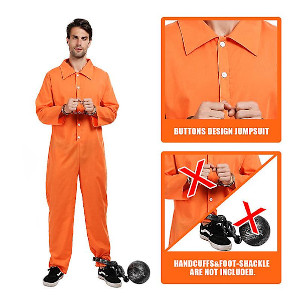 Oransje Fange Jumpsuit Kostyme Menn Voksen Halloween Jailbird Inmate Onesize L