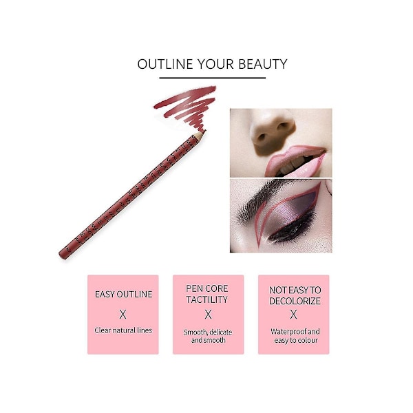 12 stk. Professionel træ læbeblyant pen vandtæt eyeliner blyant dame charmerende kvinders makeup lang