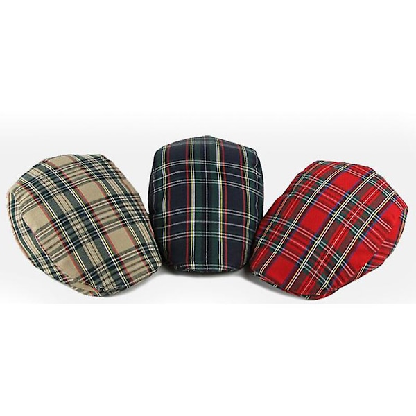 Mimigo Kvinders Plaid Flad Kasket Mænds Ivy Gastby Cabbie Kasket Unisex Bomuld Newsboy Kasket Justerbar Størrelse 3 Farver Red