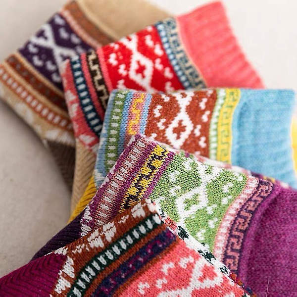 5 Par Knittade Strumpor Med Korsmönster (5 Färger)