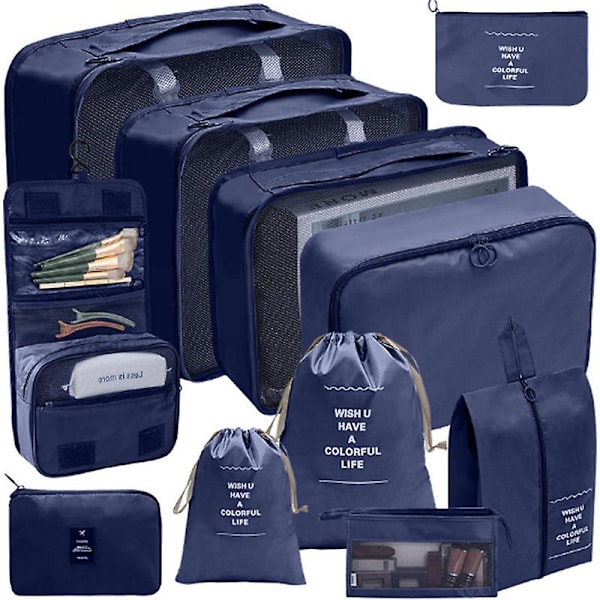 11 Sæt Pakkekuber Bagagepakningsorganisatorer Til Rejsetilbehør NAVY BLUE