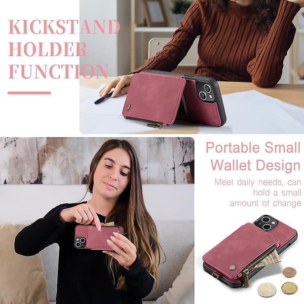 Caseme C20 Multifunktionellt RFID Läder Mobilskal för Iphone 15 Red 15 Plus
