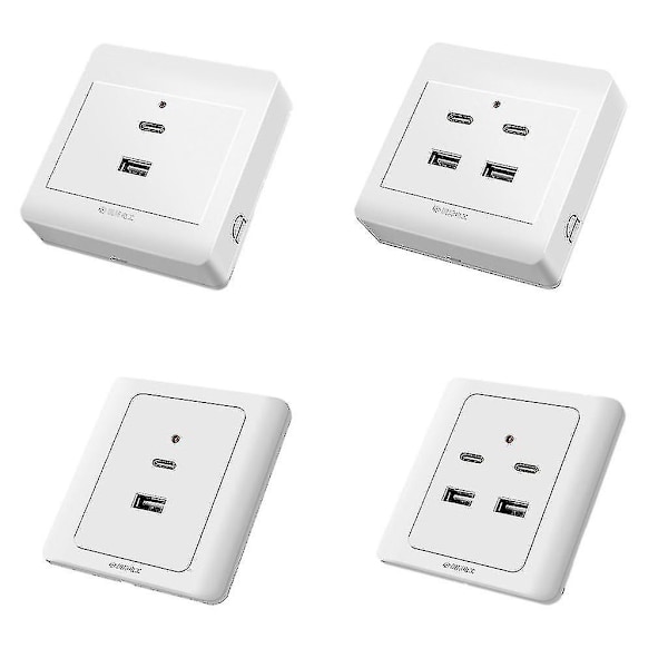 USB Vägguttag Typ C USB Väggladdare Uttag 18W 220V USB Uttag Kontakt 2 surfaces mounted