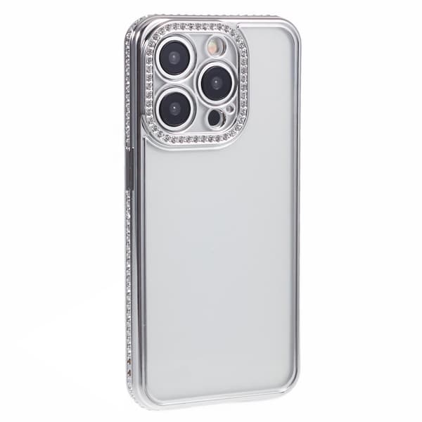 Rhinestone-dekorerad TPU-skydd för iPhone 14 Pro Max Silver