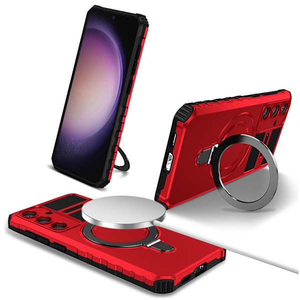 Støtsikkert deksel for Samsung Galaxy S24 PC+TPU Kickstand-telefondeksel Kompatibelt med MagSafe Red