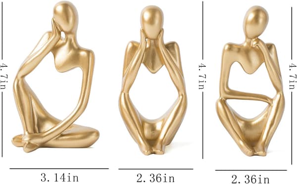Gull Dekorativ Tenkerstatue Abstrakt Kunst Skulptur Sett med 3 Gull Resin Samleobjekter