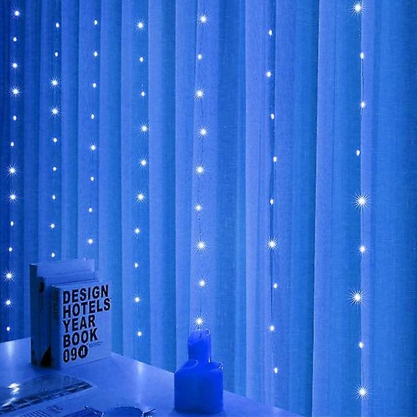 6x3M Nyårs Garland LED Gardin Garland på Vinduet USB Festoon Fairy Lights med Fjernbetjening Led Lys Julepynt Blue 3Mx3M