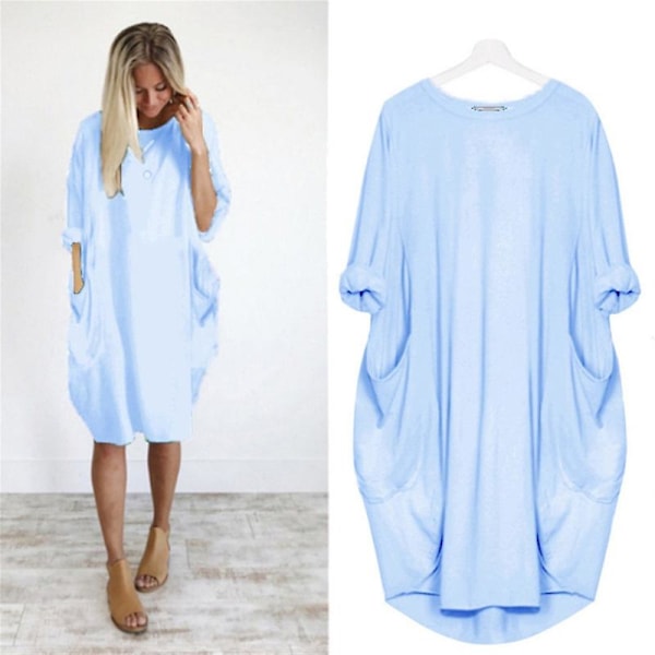 Damklänning i Oversize-modell, Tunika, Långärmad, Lös, Baggy T-shirt Topp sky blue 3XL