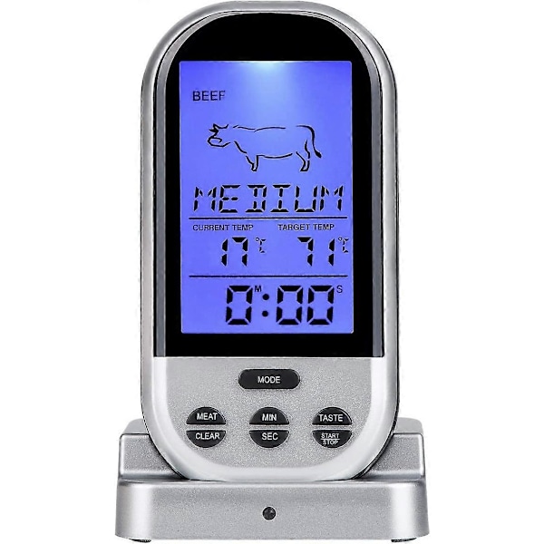 Trådløst Kødmåler, Fjernbetjent Kødmåler Digital Madtermometer til Madlavning, BBQ