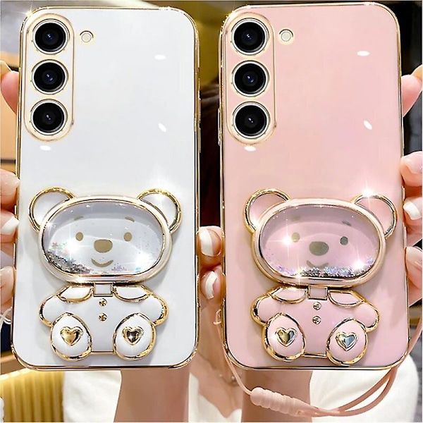 Glass Quicksand Bear Case för Samsung S24 Plus S23 FE S22 S20 FE S10 Lite S23 S21 Ultra S9 Plus S21 FE S24 Ultra Plating Cover